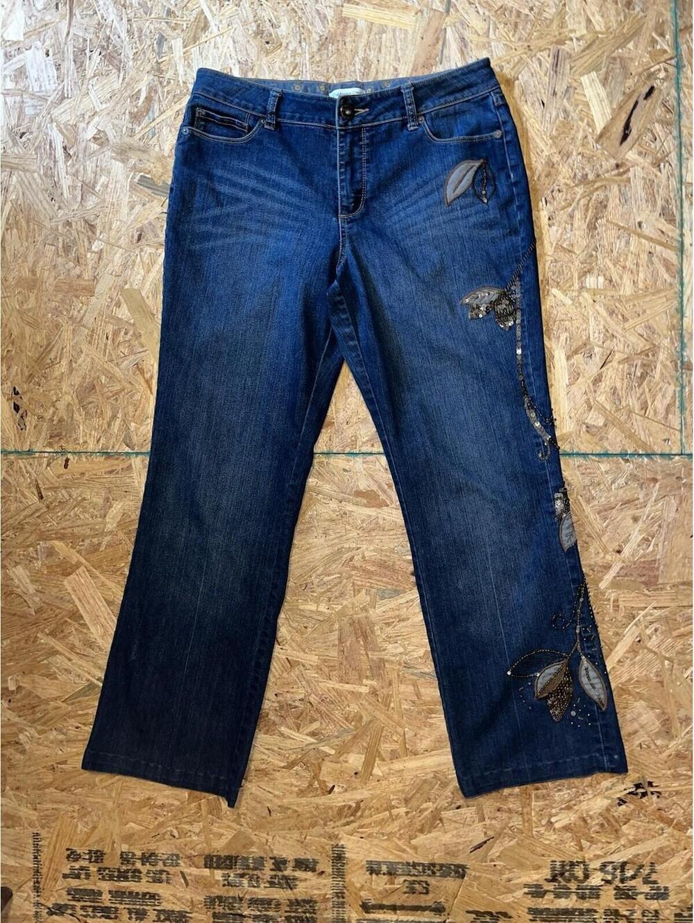 Coldwater Creek Embellished Bootcut Jeans Beaded Leaves Sz 12